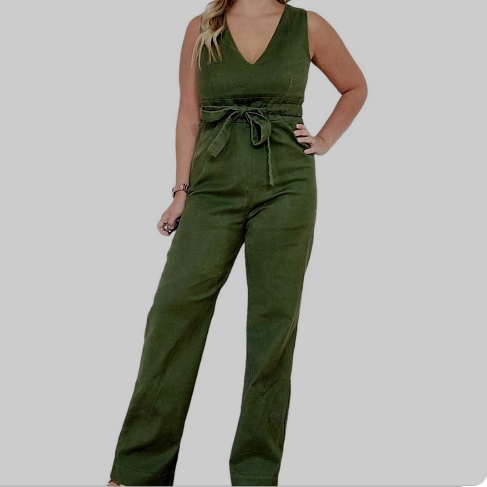 Line & dot dark green jumpsuit size XS